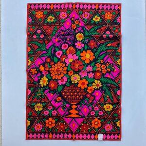 NOS Indanthren Colorful Floral Urn Cotton Tea Towel